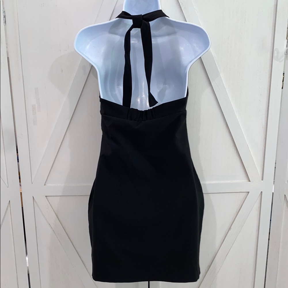 Zara Basic Collection Black Halter Mini Dress with Bow Detail Size Medium - Picture 3 of 9